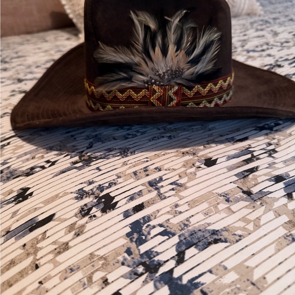 Stetson Chocolate Hat with Feather and Zigzag Band - Picture 2 of 8